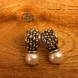 Michael Dawkins Pearl, Gold & Silver Drop Earrings